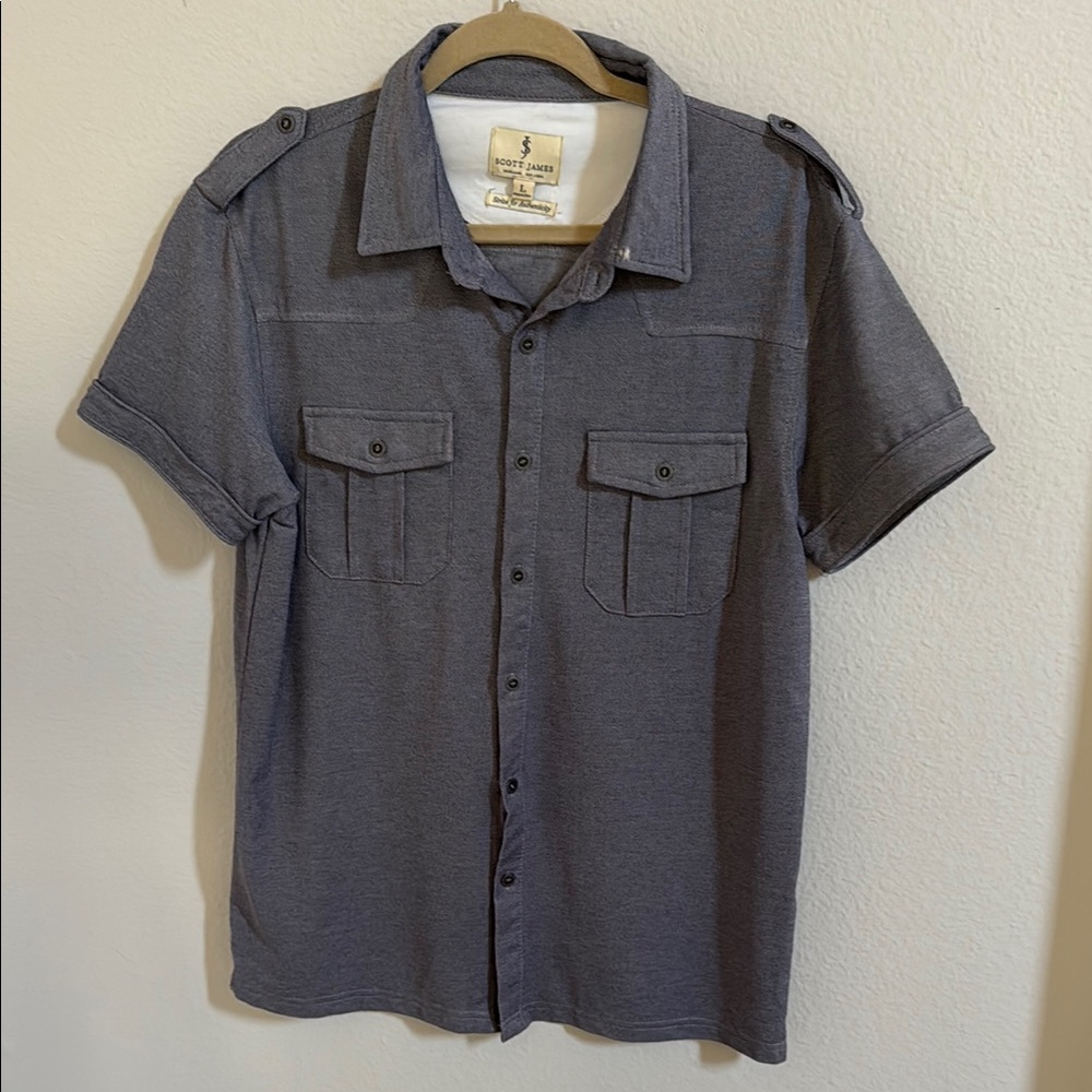 Men’s Gray Blue denim coloring Casual Button Down Shirt with Short Sleeves